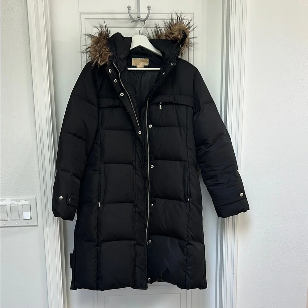 Black Kids Puffer Coat with Faux-Fur Hood